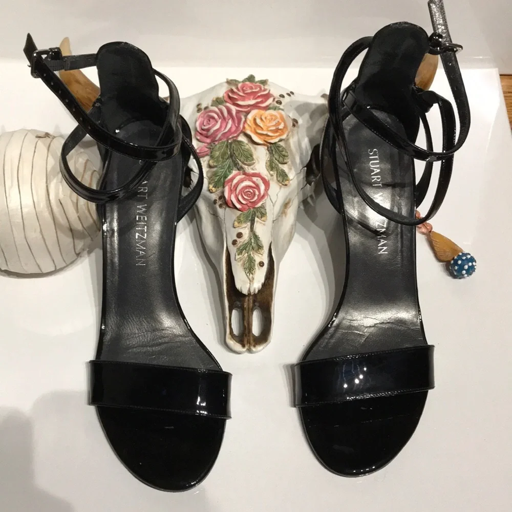 Stuart Weizmann Leather Glossy Sandals Crisscross Vintage Y2k Heels shiny 90s 8